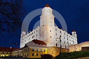 Medieval Bratislava Castle part at night illumination