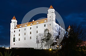 Medieval Bratislava Castle part at night illumination