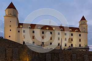 Medieval Bratislava Castle part at night illumination