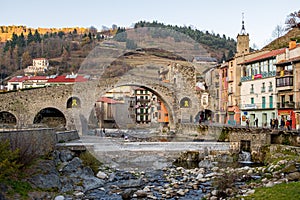 Medieval bridge in Camprodon town, Gerona, Spain