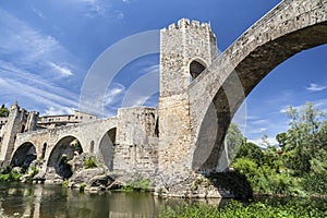 Medieval bridge romanesque style in Besalu,Catalonia,Spain.