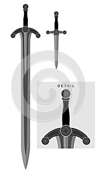 Medieval Broadsword and Dagger, Bladed Weapon Illustration