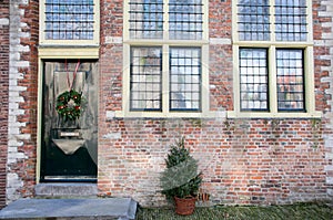 Medieval building veere the netherlands. Front of a stone house. Middle ages architecture.