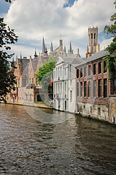 Medieval buildings along the canals. Bruges. Belgium