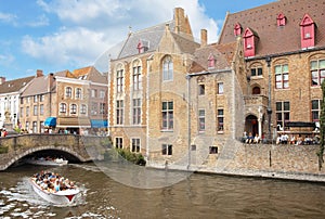 Medieval buildings along the canals. Bruges. Belgium