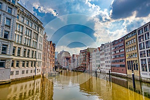 Medieval buildings along Zollkanal in Hamburg, Germany