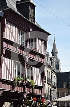 Medieval buildings and clock tower in Dinan