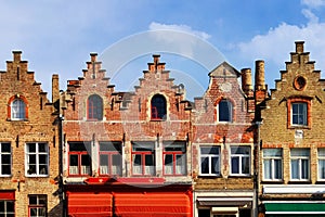 Medieval buildings in Dijver canal. Bruges. Belgium