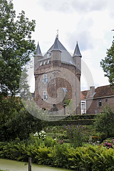 Medieval buildings with gate and moat in Hanseatic town of Hattem