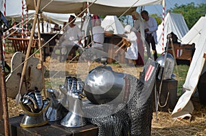 Medieval camp with armor