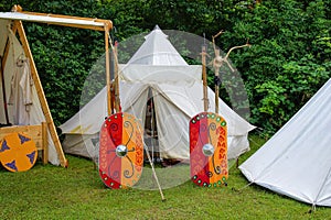 Medieval campground for tournament participants