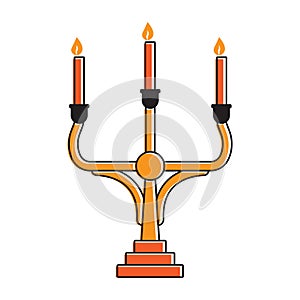 Medieval candelabrum or candelabra candle holder with three candles lit flat color icon for apps and websites