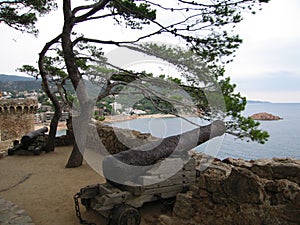 Medieval cannon on the castle walls in Tossa de Mar, Costa Brava (Spain)