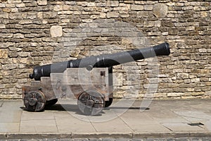 Medieval cannon on wooden gun carriage