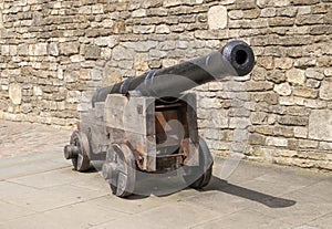 Medieval cannon on wooden gun carriage