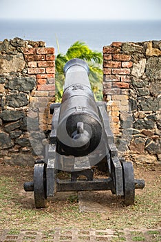 Medieval canon Fort King George Scarborough Tobago local turism attraction