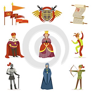 Medieval Cartoon Characters And European Middle Ages Historic Period Attributes Collection Of Icons