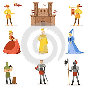 Medieval Cartoon Characters And European Middle Ages Historic Period Attributes Set Of Icons