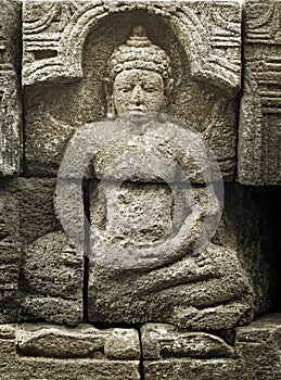 Medieval carving - Buddha. Borobudur temple.