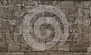 Medieval carving on the walls of the Borobudur temple