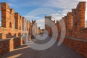 Medieval Castelvecchio bridge in Verona