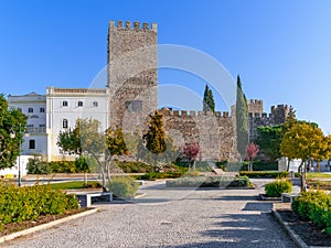 Medieval Castle of Alter do Chao, seen from the Doze Melhores de Alter Square.