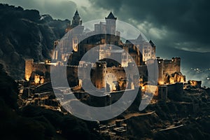 Medieval castle associated with the Knights Templar, shrouded in an aura of mystery and history. Generative Ai