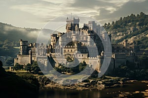 Medieval castle associated with the Knights Templar, shrouded in an aura of mystery and history. Generative Ai