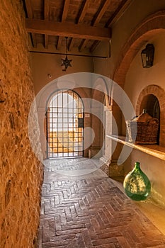 Medieval castle with beautiful sun light in Tuscany, Italy.