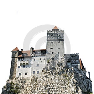 The medieval Castle of Bran, known for the myth of Dracula, isolated on white background Brasov, Transylvania, Romania