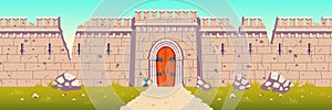 Medieval castle broken, ruined wall cartoon vector