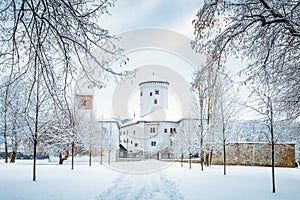 Medieval castle Budatin nearby Zilina town in winter.