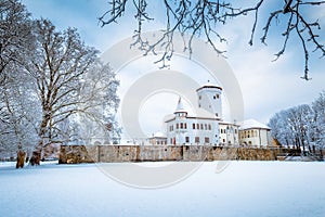 Medieval castle Budatin nearby Zilina town in winter.