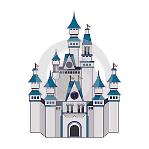 Medieval castle building blue lines