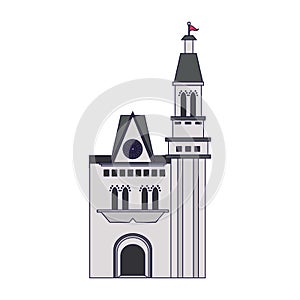 Medieval castle building blue lines