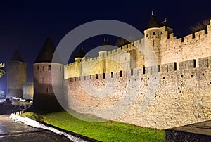 Medieval Castle at Carcassonne in night