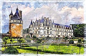 Medieval Castle Chenonceau. Loire Valley. France.