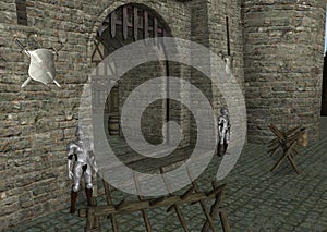 Medieval Castle Entrance With Guards Illustration