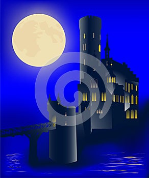 Medieval castle and full moon