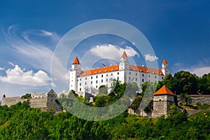 Medieval castle on the hill against the sky