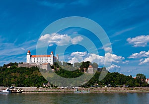 Medieval castle on the hill against the sky