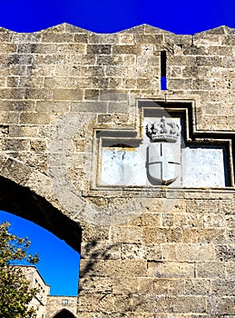 Medieval castle of the Hospitaller Knights on the island of Rhodes, Greece photo