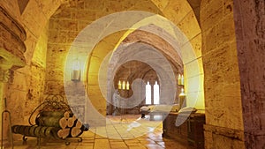 In a medieval castle interior