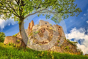 Medieval castle Lednica on a spring sunny day, Slovakia