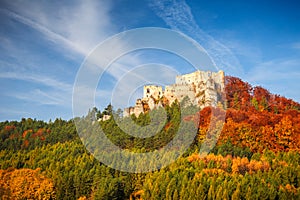 The medieval castle Lietava in autumn season.