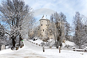 Medieval Castle in Niedzica, Poland, in winter