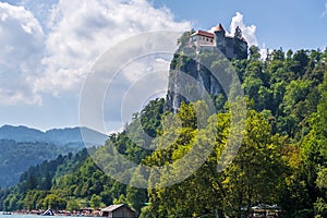 Medieval castle on the rock above the Lake Bled, Slovenia