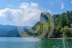 Medieval castle on the rock above the Lake Bled, Slovenia