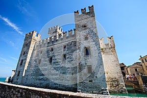 Medieval castle Scaliger in old town Sirmione on lake Lago di Garda, northern Italy