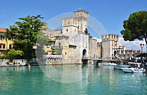 Medieval castle Scaliger in Sirmione on lake Lago di Ga